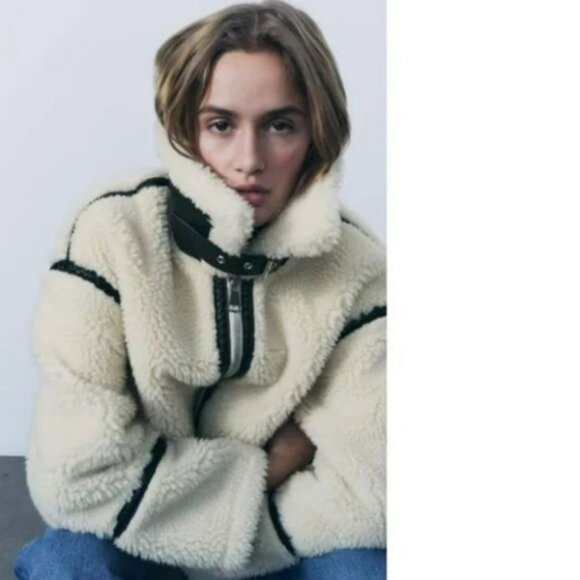 ZARA FAUX FUR BIKER JACKET - Picture 8 of 16